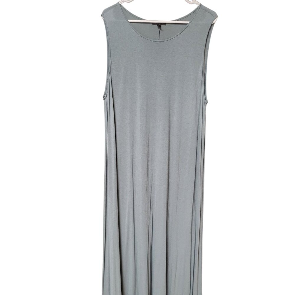 Eileen Fisher Maxi Dress Womens Large Blue Sleeveless Viscose Handkerchief Hem